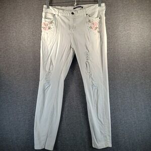 Angel Kiss Jeans Womens 13 White Embroidered Floral Skinny Straight Leg